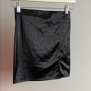 Better Be Black Satin Pencil Skirt with Side Slit